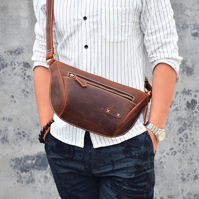 Vintage Brown Leather Men's Fanny Pack Hip Pack Waist Bag For Men