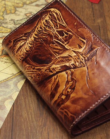 HANDMADE LEAGUE OF LEGENDS LOL THE-BUTCHER-OF-THE-SANDS_RENEKTON CARVED LEATHER CUSTOM LONG WALLET FOR MEN GAMERS