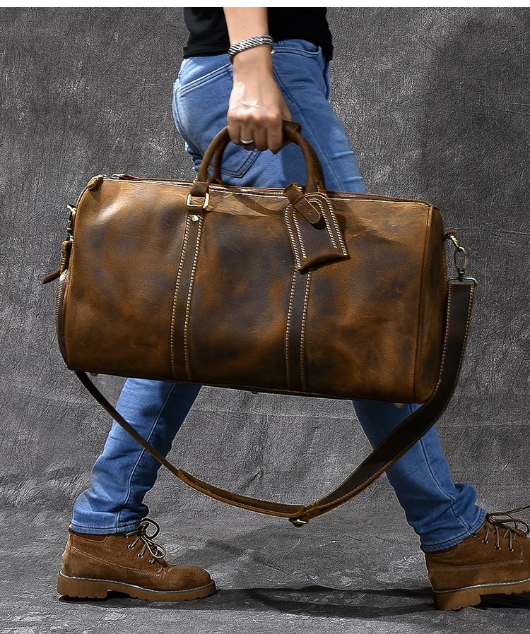Retro Brown Leather Men's Business Overnight Bag Large Travel Bag Coff