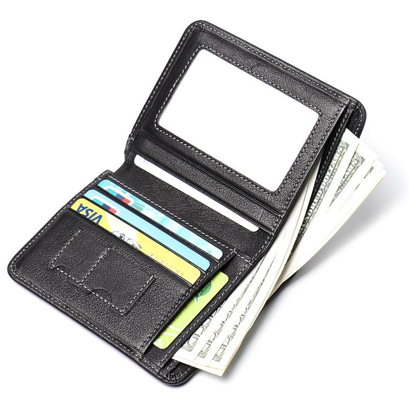 Simple Black Leather Men's Bifold Small Wallet Front Pocket billfold W