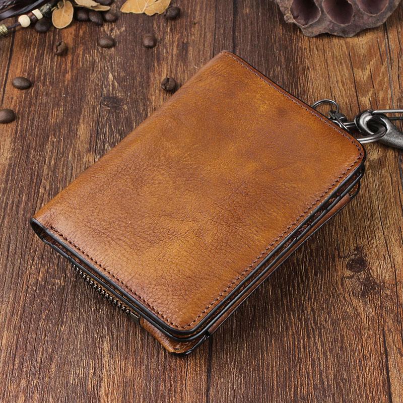 Handmade Leather Mens Chain Biker Wallet Cool Leather Wallet Trifold b