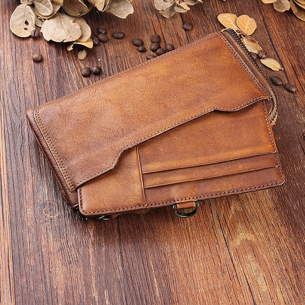 Handmade men long leather wallet men vintage brown gray long wallet for him