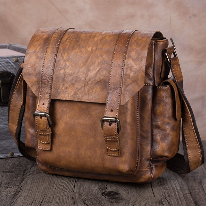 Vintage Leather Mens Cool Messenger Bag Shoulder Bag Crossbody Bag for