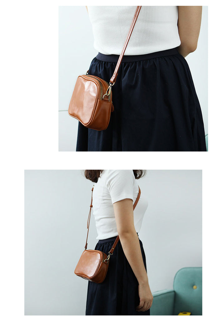 Cute Leather Womens Small Crossbody Bag Purse Double Zipper Shoulder B