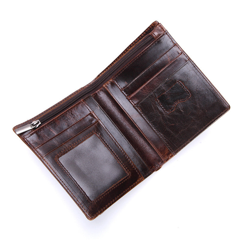 Vintage Mens Wallet billfold Slim Bifold Wallet Genuine Leather Card W