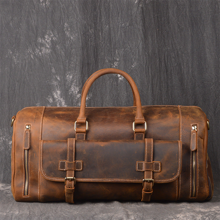 Men Leather Black Coffee Weekender Bag Vintage Travel Bag Duffle Bags