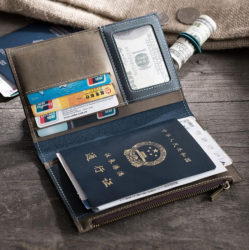 Handmade Leather Mens Travel Wallet Passport Leather Wallet Billfold L