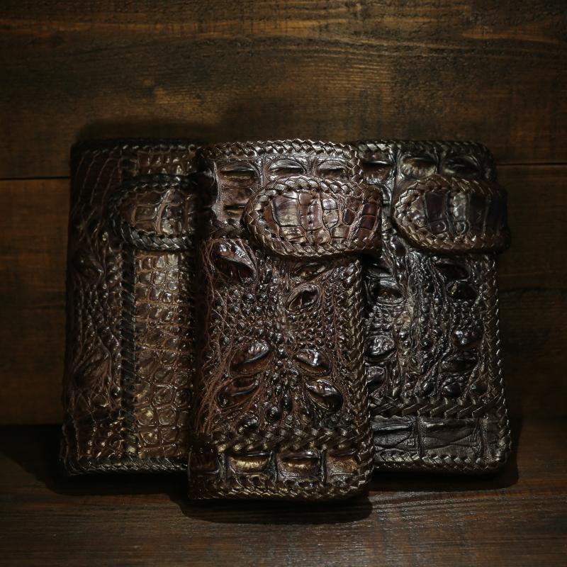 Handmade Leather Crocodile skin Biker Wallet Mens Cool Chain Wallet Tr