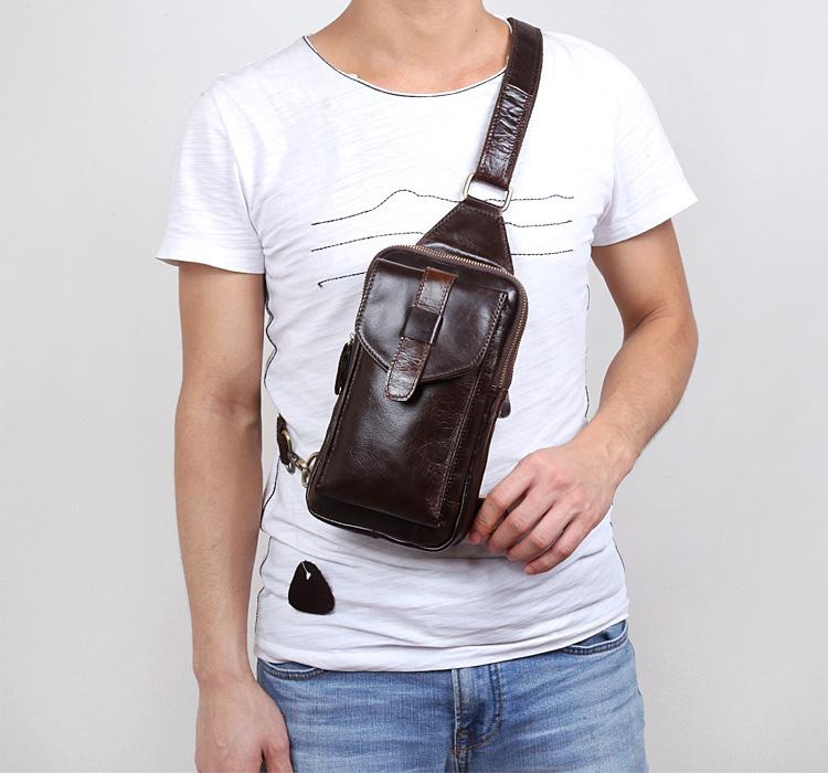 Genuine Leather Mens Cool Chest Bag Sling Bag Crossbody Sling Bag Trav