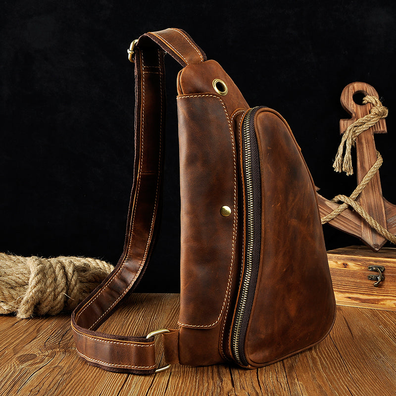 COOL LEATHER MENS SLING BAG SLING shoulder backpack CHEST BAG FOR MEN