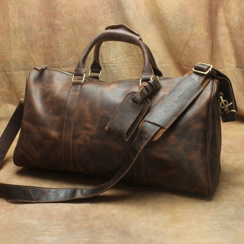 Leather Mens Weekender Bag Vintage Coffee Travel Bag for men