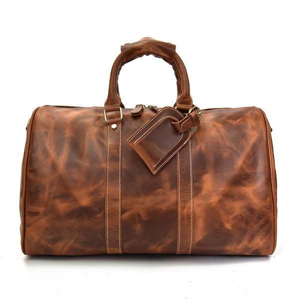 Genuine Leather Mens Cool Vintage Brown Weekender Bag Travel Bag Duffl