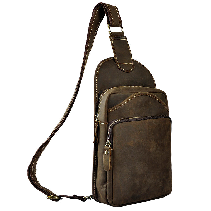 COOL LEATHER MENS SLING BAG SLING CROSSBODY Backpack CHEST BAG FOR MEN