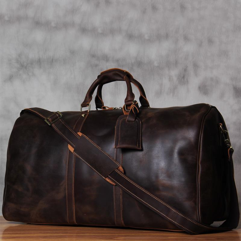 Coffee Leather Mens Cool Large Weekender Bag Travel Bag for Men