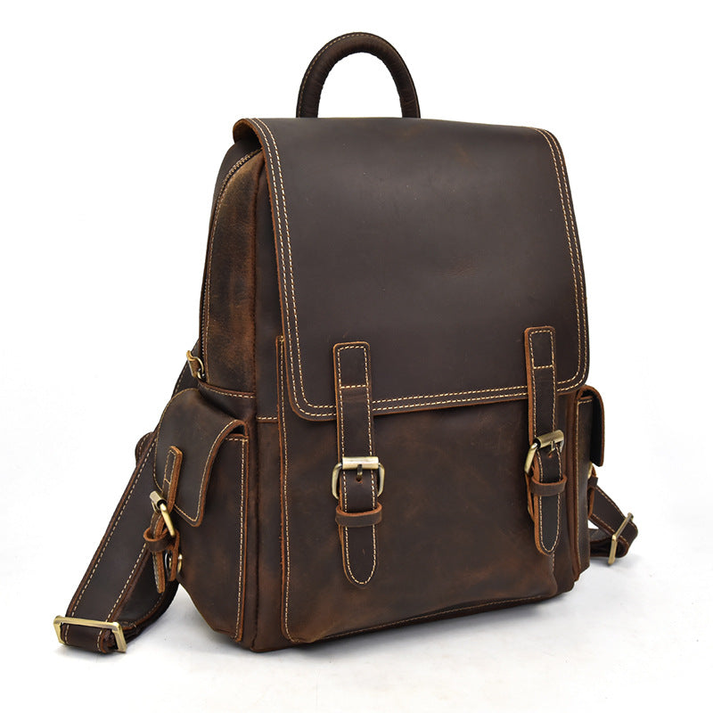 Leather Mens Cool Backpack Large Coffee Travel Bag Hiking Bag For Men