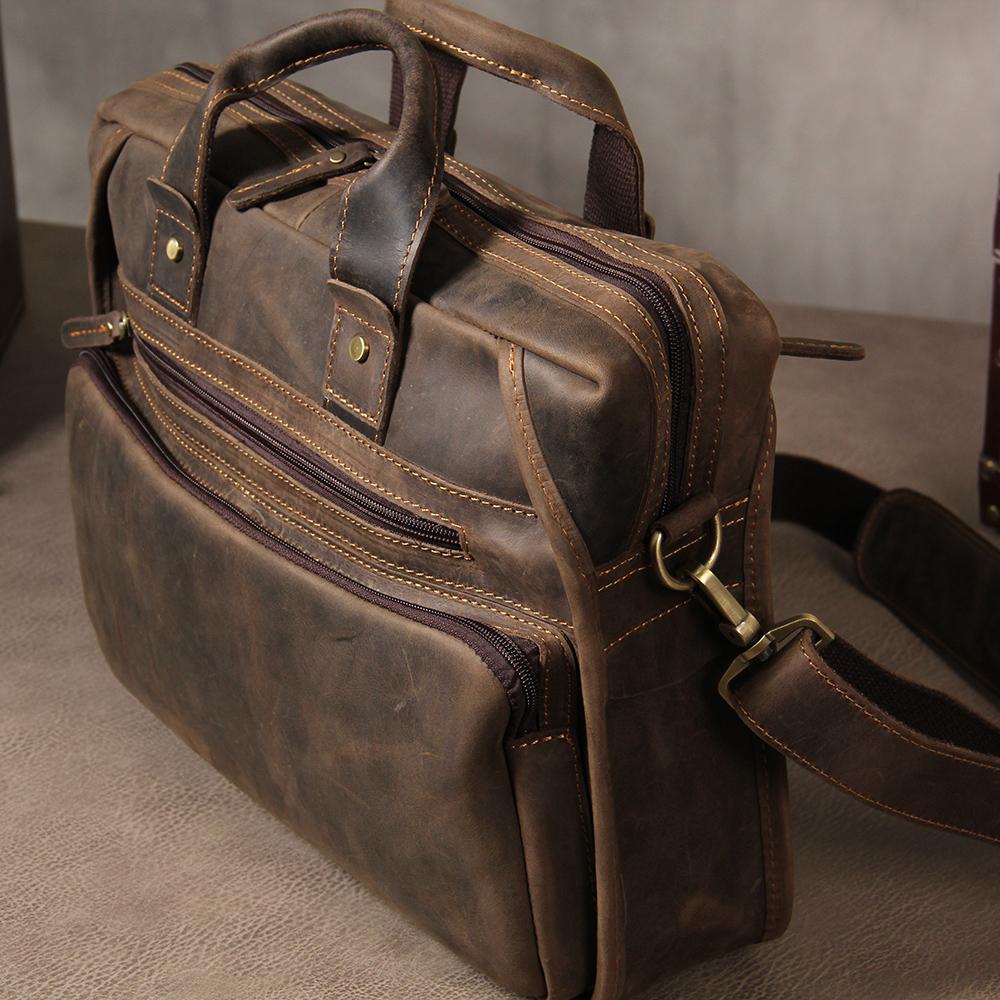 Vintage Leather Mens Coffee Briefcase Shoulder Bag Work Bag Laptop Bag