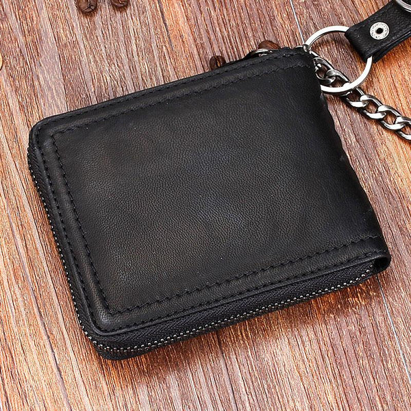 Handmade Leather Mens Chain Biker Wallet Cool Leather Wallet Bifold bi