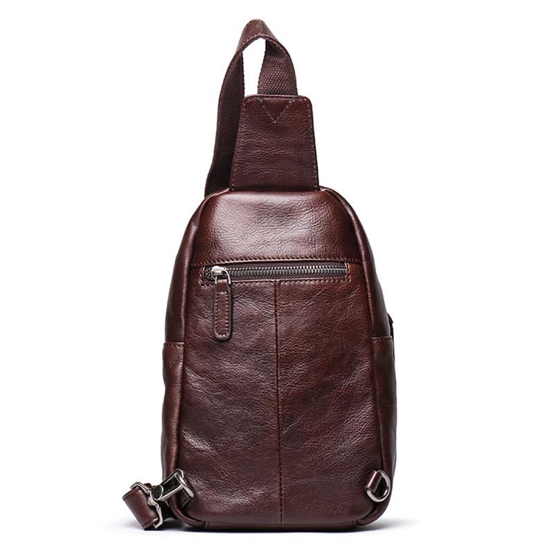 Trendy Black Leather Men's Sling Bag Chest Bag Brown Sling Crossbody B