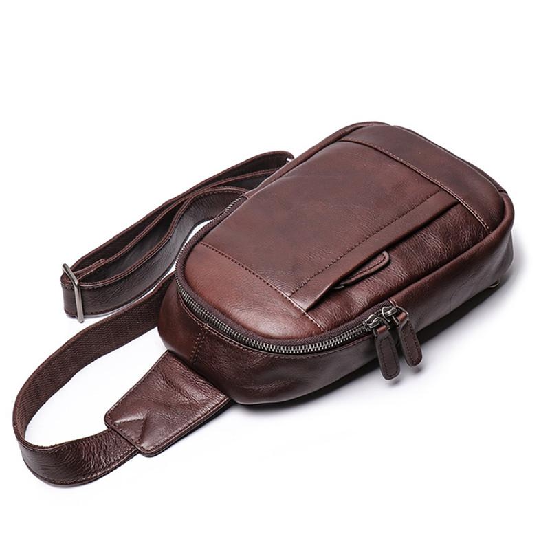 Trendy Black Leather Men's Sling Bag Chest Bag Brown Sling Crossbody B