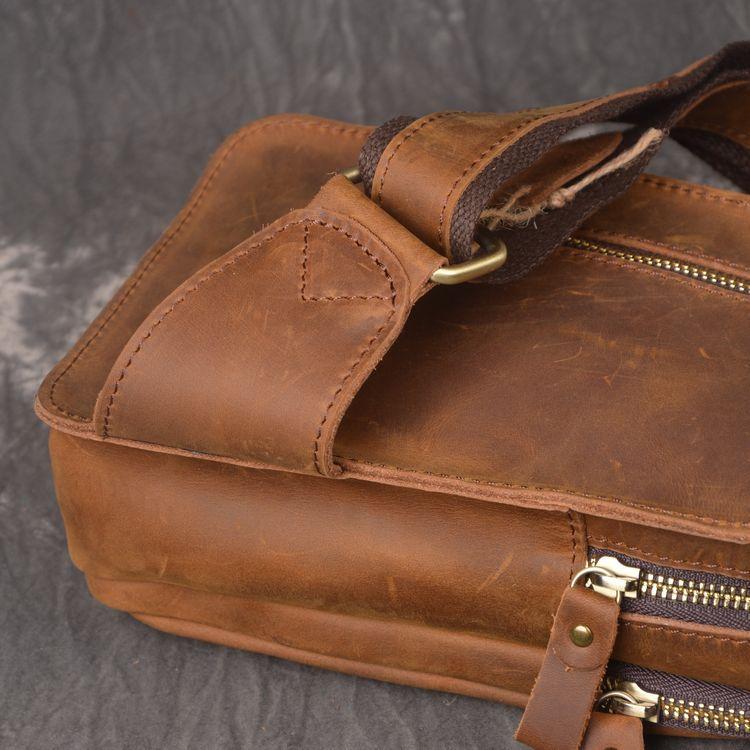 Vintage Brown Leather Men's Chest Bag One Shoulder Backpack Sling Bag