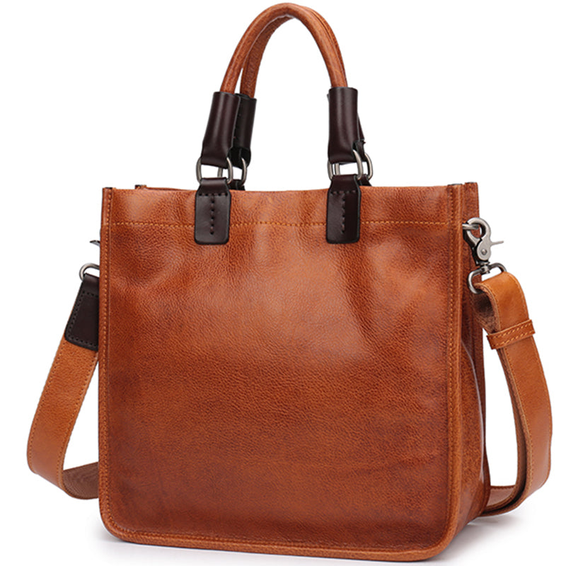 Vintage Brown Leather Handbag Tote Black Shopper Bag Shoulder Tote Pur