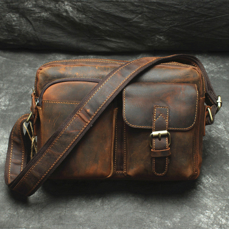 Vintage Leather Men Messenger Bag Shoulder Bag CrossBody Bag For Men