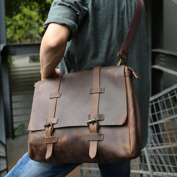 Vintage Leather Mens Briefcase Messenger Bag Handbag Shoulder Bag for