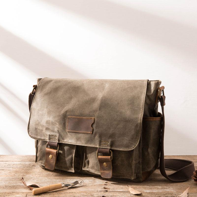 Waxed Canvas Messenger Bags for men Vintage Shoulder Bag for men