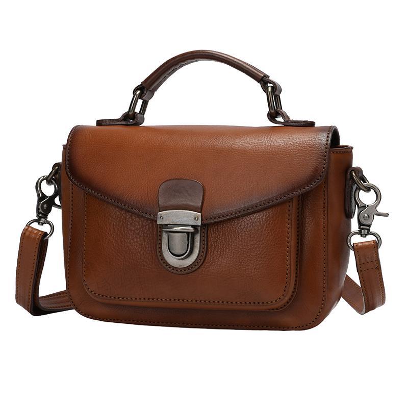 Fashion Womens Brown Leather Satchel Handbag Small Black Satchel Bag C