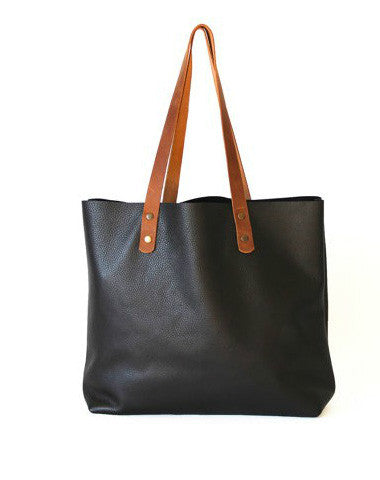 Handmade black modern fashion leather small tote bag shoulder bag hand