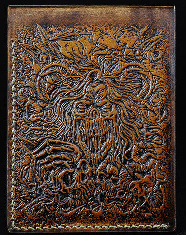 HANDMADE LEATHER WALLET CUSTOM TOTAL DEATHCORE BAND CARVED LEATHER billfold WALLET FOR MEN