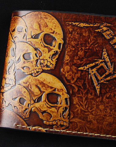 HANDMADE MEN WALLET CUSTOM THRASH METAL METALLICA CARVED LEATHER billfold WALLET FOR MEN