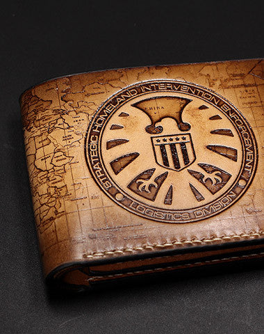 HANDMADE AGENTS OF S.H.I.E.L.D. billfold WALLET CARVED CUSTOM PERSONALIZED LEATHER FOR MEN