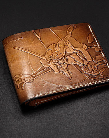 HANDMADE EVANGELION EVE CARVED LEATHER CUSTOM billfold WALLET FOR MEN GAMERS