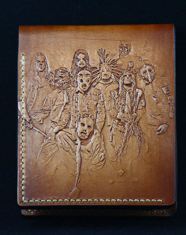 HANDMADE LEATHER WALLET CUSTOM SLIPKNOT BAND CARVED LEATHER billfold WALLET FOR MEN