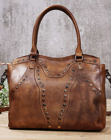 Genuine Handmade Bag Vintage Rivet Leather Handbag Shoulder Bag Crossb