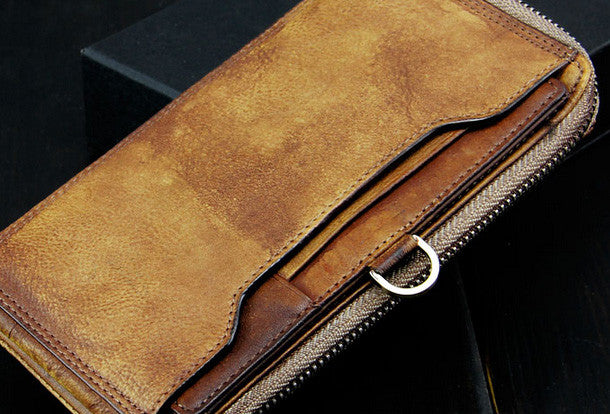 Cool mens long leather wallets vintage brown leaather long wallet for