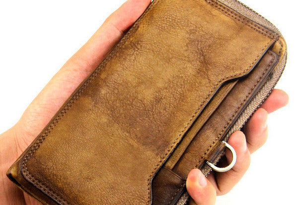Cool mens long leather wallets vintage brown leaather long wallet for