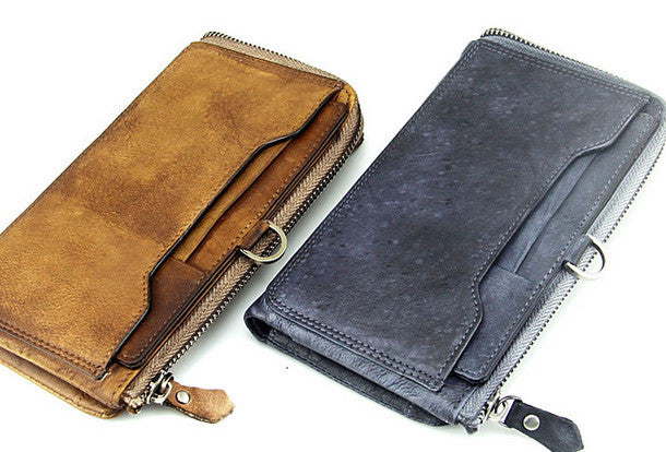 Cool mens long leather wallets vintage brown leaather long wallet for