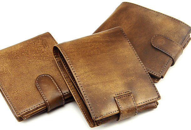 Handmade men short leather wallet men vintage brown navy short wallet | EverHandmade