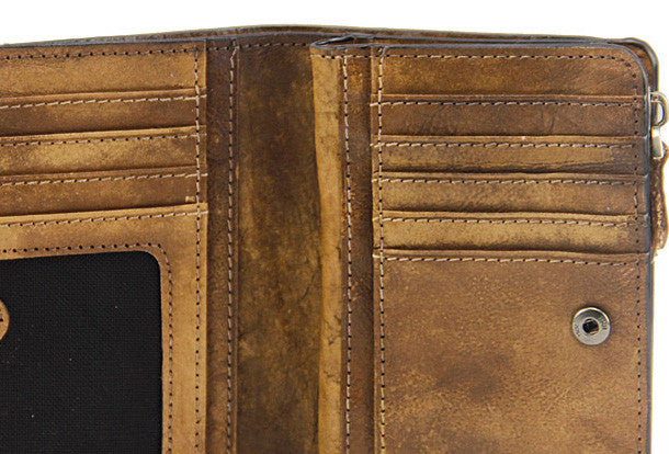 Handmade men billfold leather wallet men vintage brown gray billfold w