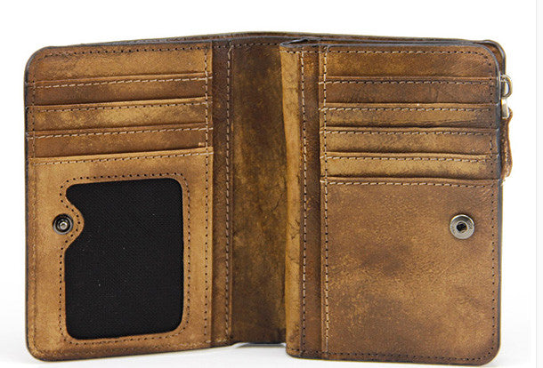 Handmade men billfold leather wallet men vintage brown gray billfold w