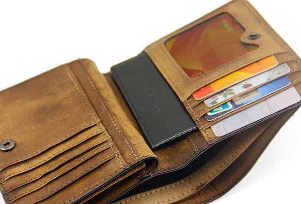 Handmade men billfold leather wallet men vintage brown gray billfold w