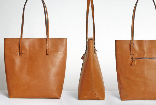 Handmade Leather Coffee Brown camel tote bag shopper bag for women lea