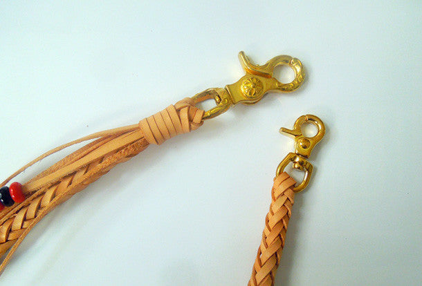 Handmade biker wallet chain leather braided Chain with brass belt Clip