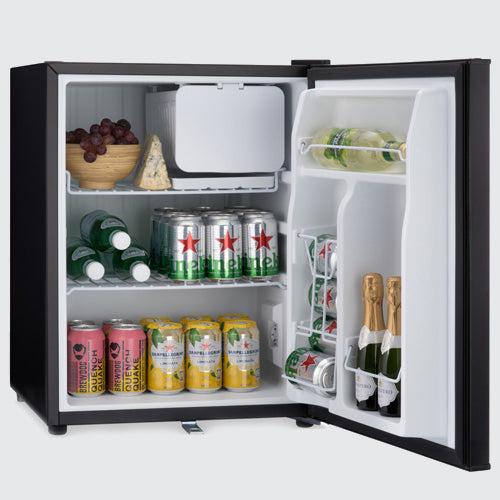 Table top mini fridge with flexible storage