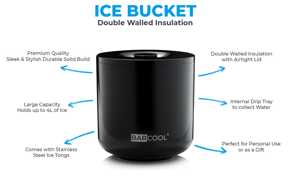 Barcool 4L Black Round Ice Bucket Infographic