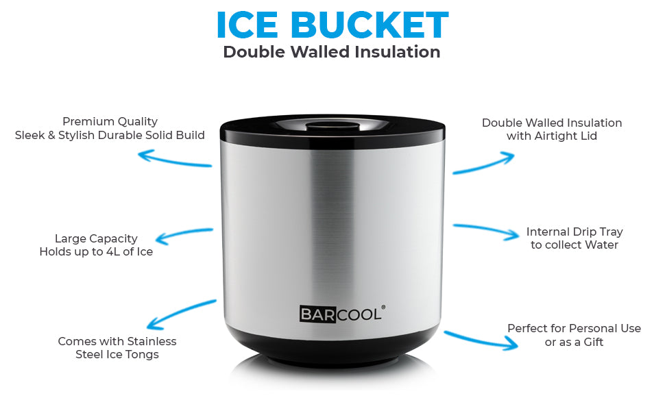Barcool 4L Silver Round Ice Bucket Infographic