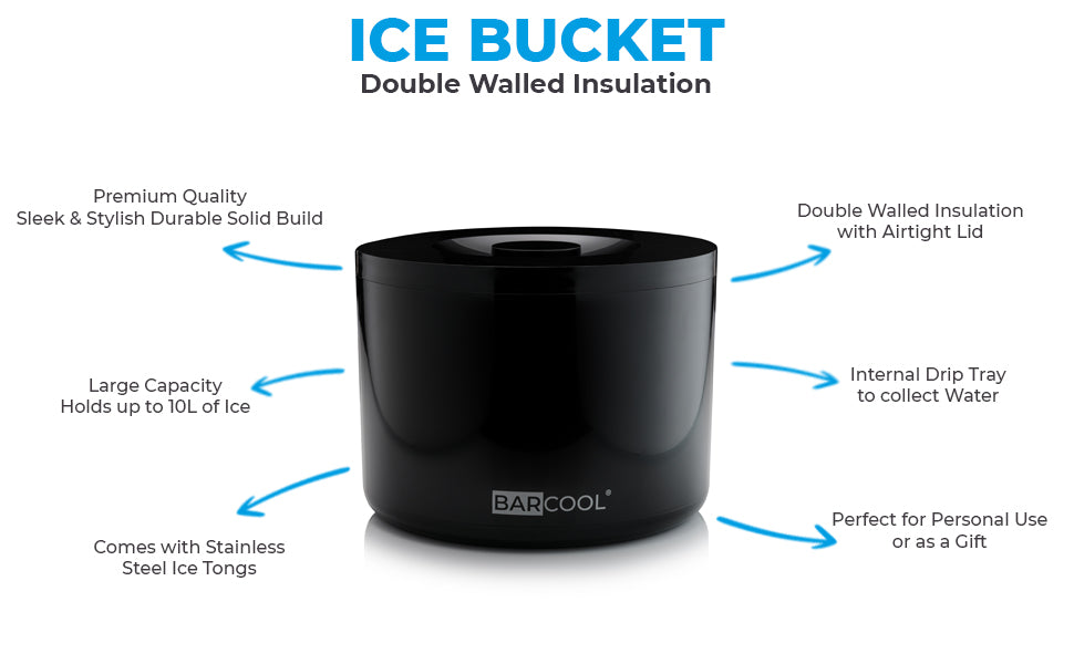 Barcool 10L Black Round Ice Bucket Infographic