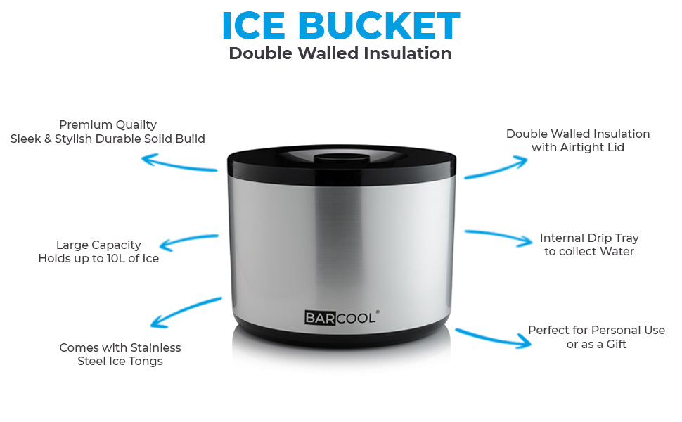 Barcool 10L Silver Round Ice Bucket Infographic